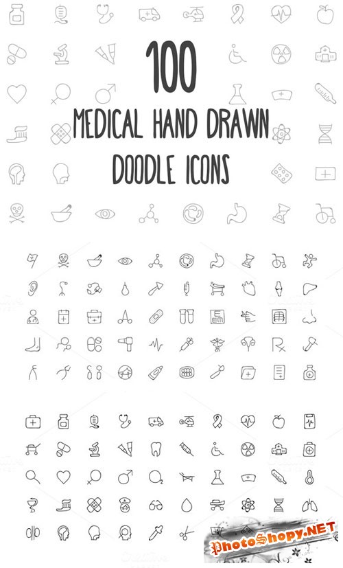 100 Medical Hand Drawn Doodle Icons - Creativemarket 162969
