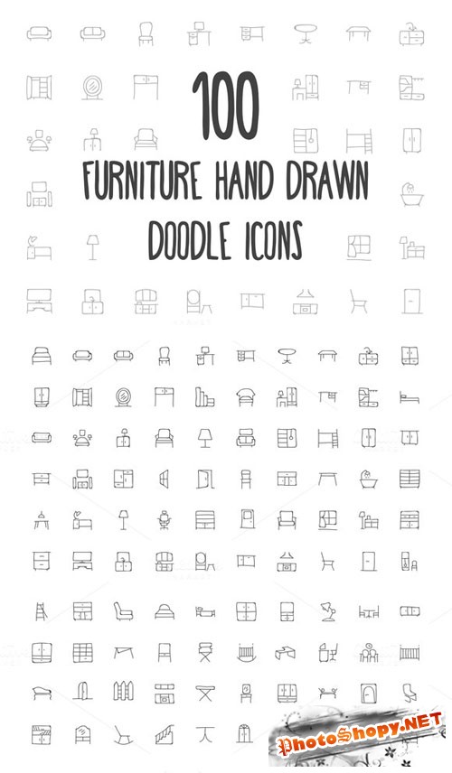 100 Furniture Hand Drawn Doodle Icon - Creativemarket 160702