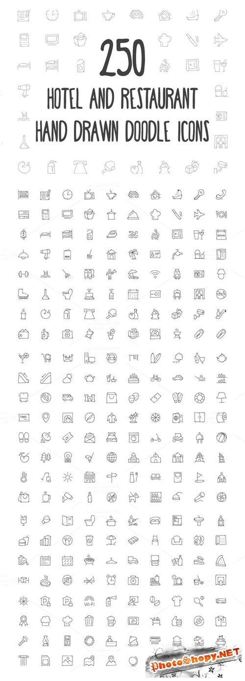 250 Hotel and Restaurant Doodle Icon - Creativemarket 160776