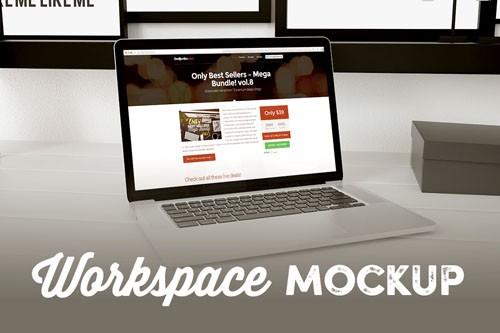 Workspace With MacBook Presentation Mock-Up Template