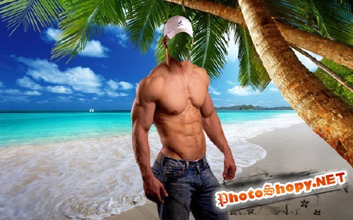Фото шаблон - Накаченный парень на пляже