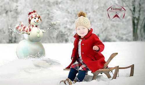 Детский шаблон для фотошопа - Зимой на санках