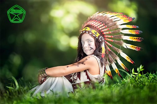 Детский шаблон для фотошопа - Индейский костюм для девочки